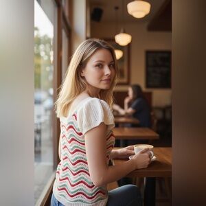 KAILY K Colorful Wave Crocheted Ruffle Sleeve Top Size SMALL